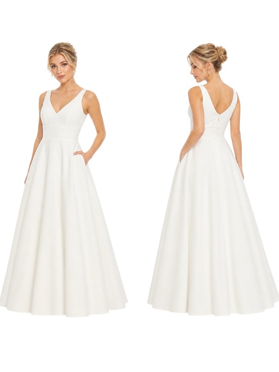 Mac Duggal Dresses & Skirts - Mac Duggal White A-Line Gown With Pockets  Size 6 Sleeveless V-Neck Bridal Gown